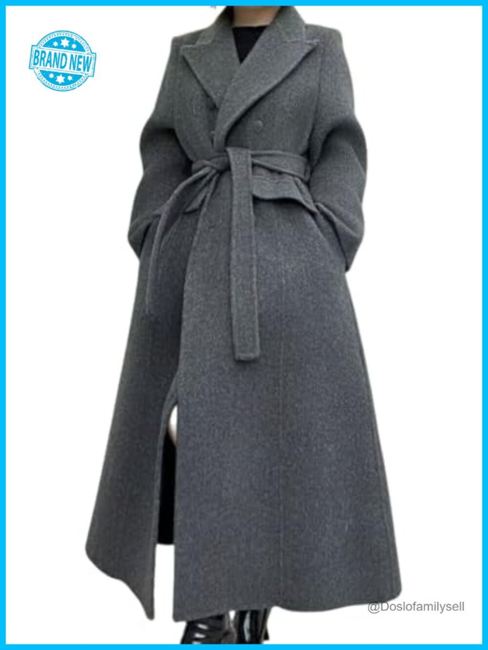 Women Long Wool Blend Pea Coat Double Breasted Trench Overcoat with Belt